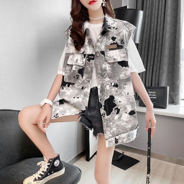 

women's vests fashion foreign style denim waistcoat women vest cardigan korean ins2021 sleeveless, Black;white