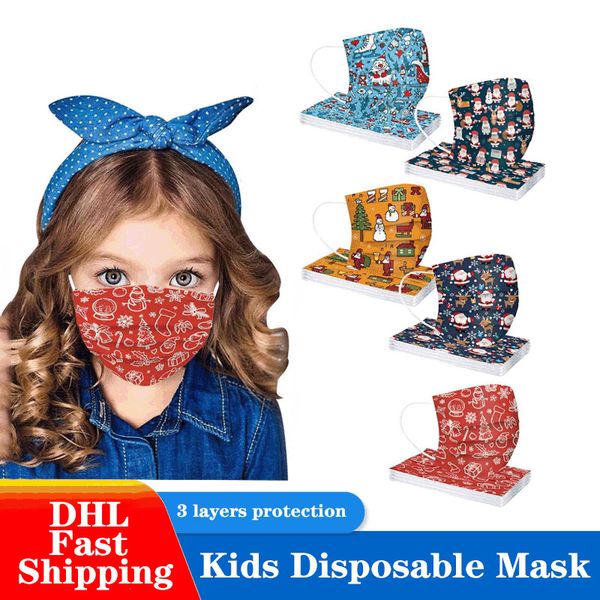 Noel karikatür çocuklar tek kullanımlık yüz maskeleri toz geçirmez nefes erkek ve kızlar baskılı 3 katlı koruyucu maske 25 stilleri