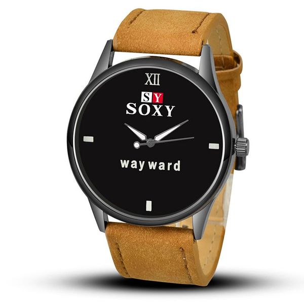 

wristwatches pu leather watch luxury men watches analog military sports soxy quartz male hour relogio masculino, Slivery;brown