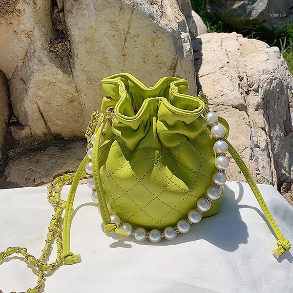 

evening bags mini pu leather crossbody bag with short pearl belt for women 2021 chain shoulder purses and handbags female fashion bucket1