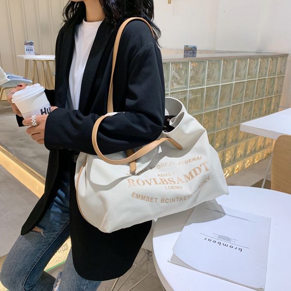 

new-fashion letter print canvas large women handbags shoulder bags for students lady big purses 2019