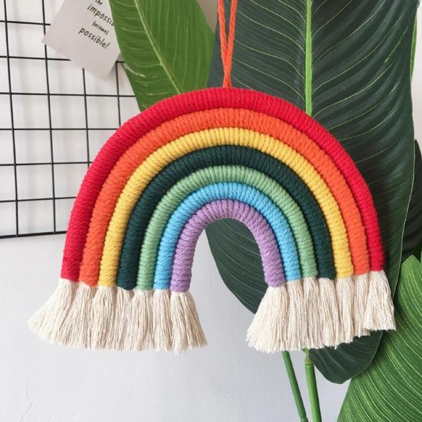 

decorative objects & figurines 2021 hand woven rainbow pendant kids room hanging ornament balcony home wall decor wind chimes decorations