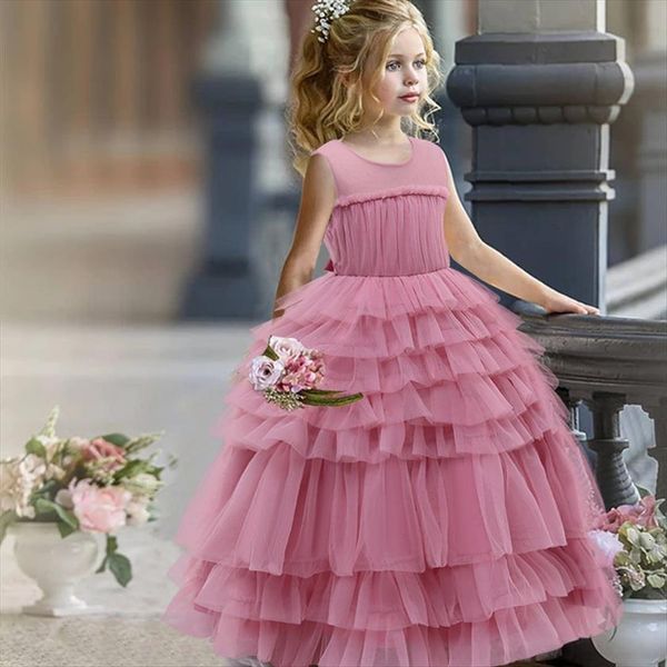 

summer lace bridesmaid kids for girl dress girls children costume princess cake tutu party wedding 10 12 year, Red;yellow