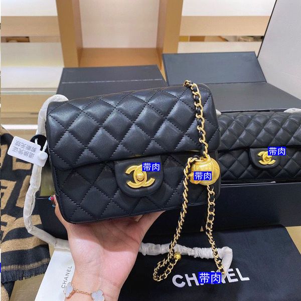 

luxury golden ball fat man diamond chain women's sheep skin small square bag