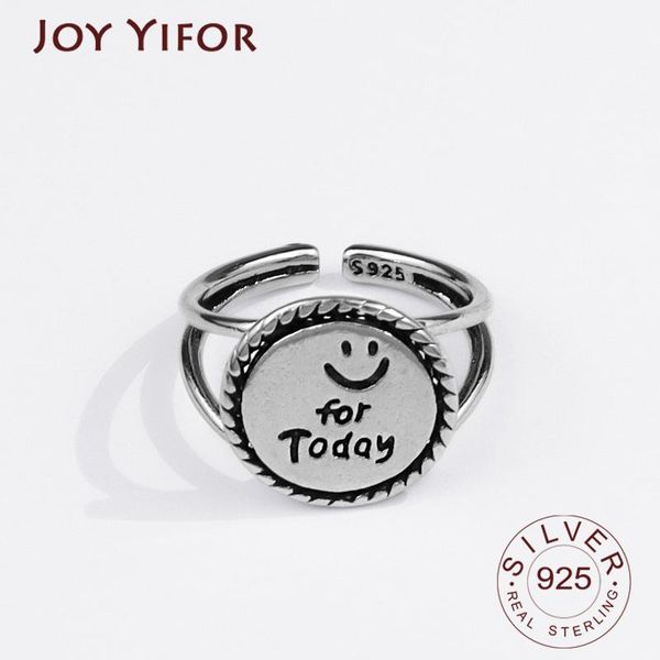 

sterling silver rings for women smile letters vintage wedding trendy jewelry large adjustable antique anillos cluster, Golden;silver
