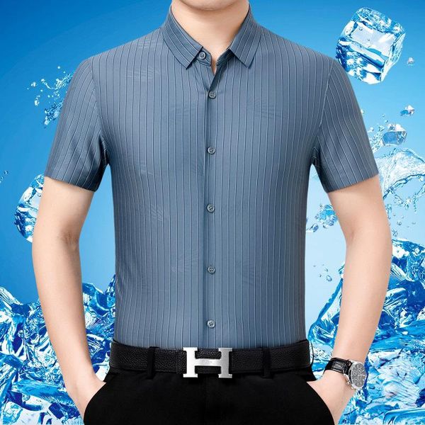 

men's dress shirts 2021 summer silk casual shirt middle-aged business non iron thin short sleeve inch, White;black