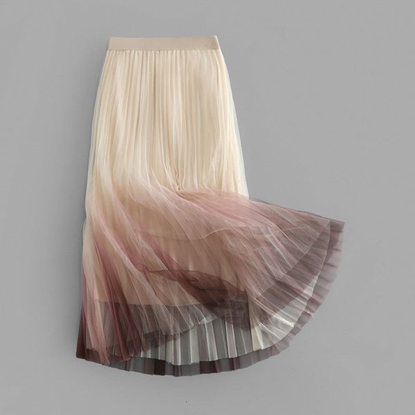 

skirts spring women a-line high waist pleated skirt cool gradient mesh jupe femme saias mujer streetwear jey6, Black