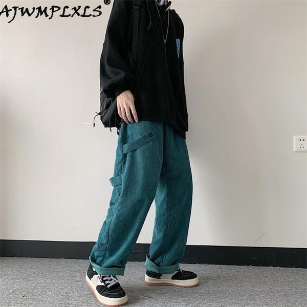 

men's pants men corduroy harajuku wide leg 2021 overalls mens japanese streetwear sweatpants male korean casual joggers, Black