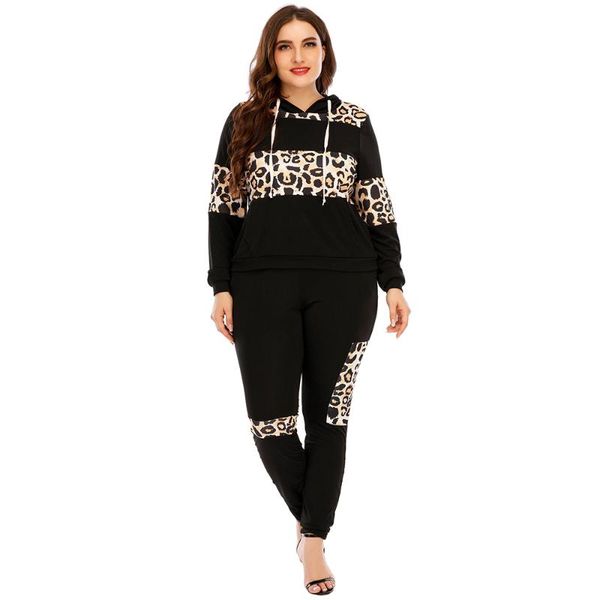 

plus size tracksuits sale women clothing set fall leopard print ladies tracksuit suits outfits 2 piece large female clothes d30, Black