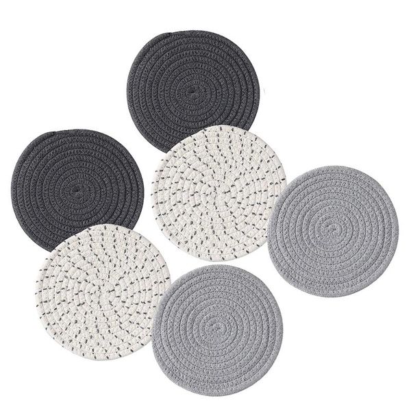 

mats & pads drink coasters set,cotton cup mat,handmade braided kitchen pot holders,placemat,spoon rest,for cooking,set of 6(7 in)