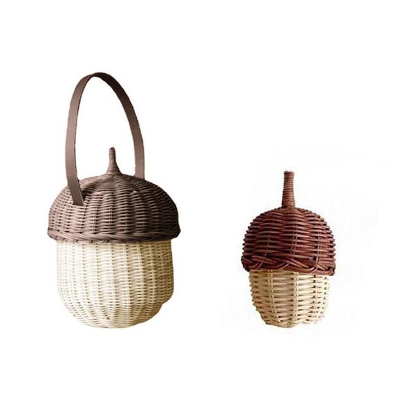 

storage baskets hx5f handmade rattan pine cones shaped woven bag with handle portable basket picnic pography props