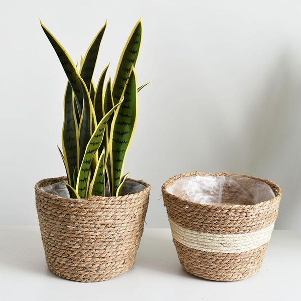 

storage baskets 1pc nordic straw basket home decoration handmade plant container household tools