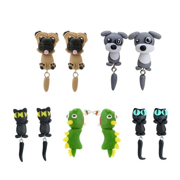 

stud design 5 pair women fashion cute biting plastic studs earrings 3d cat lovely cartoon animal earring set jewelry, Golden;silver