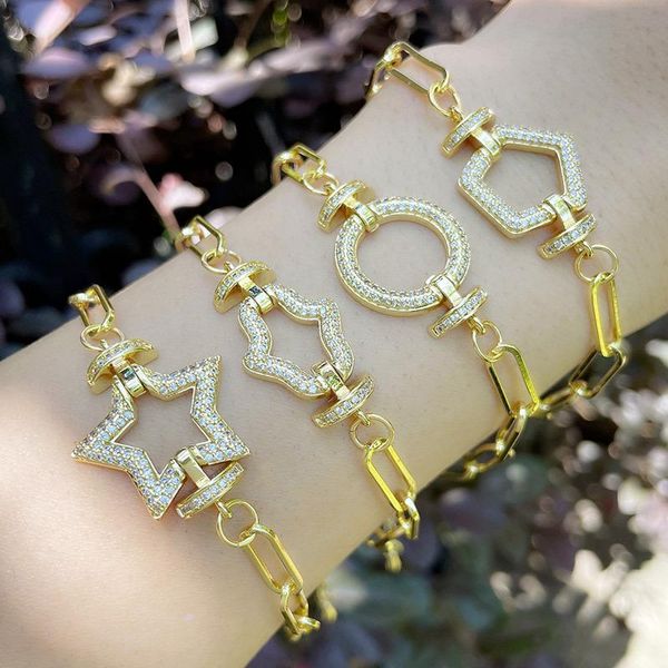 

beaded, strands shcool cz cubic zirconia pendant bracelet punk style trendy personality gold color chains wrist jewelry gifts, Black