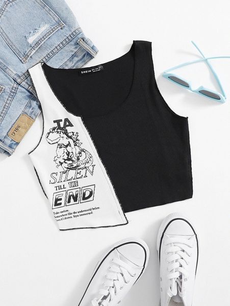 

slogan graphic crop tank p1wi#, White