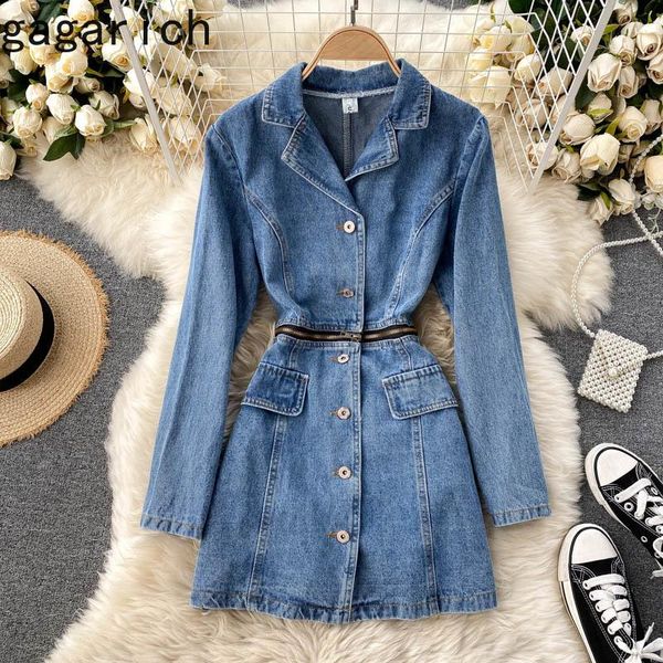 

casual dresses gagarich women dress 2021 winter autumn french vintage denim material spliced zipper simplicity designed office lady vestidos, Black;gray