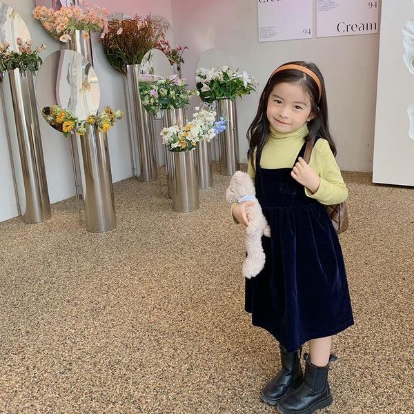 

girl's dresses children shirt 2021 autumn and winter children's korean-style velvet suspender dress baby girl princess western sty, Red;yellow