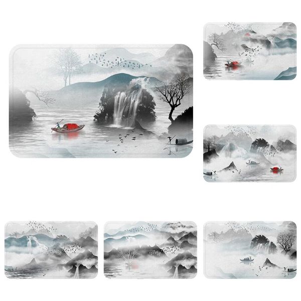 

carpets china landscape painting fishing boat mat bath carpet decorative anti-slip mats room car floor bar rugs door home decor gift