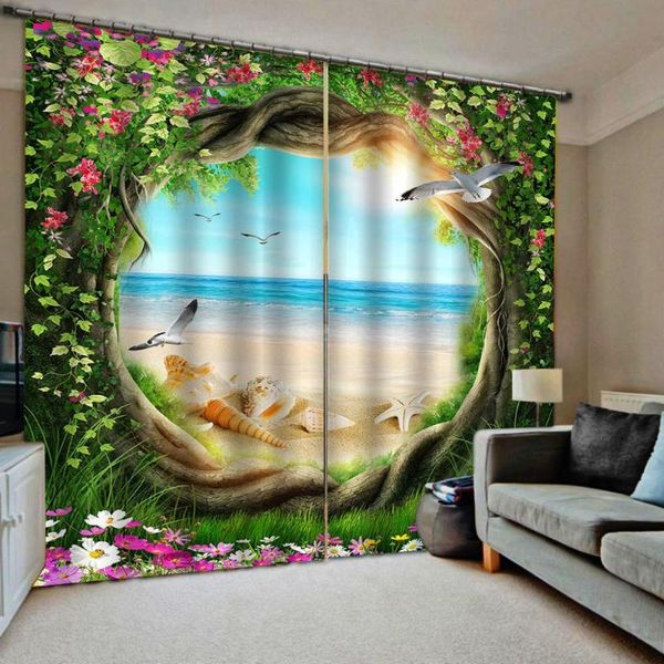 

curtain & drapes personality scenery hole blue lake 3d curtains bedroom living room windproof thickening blackout fabric