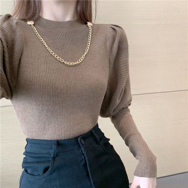 

women's sweaters female sweater with a turtleneck chain, fine knitted shirt for women v88w, White;black