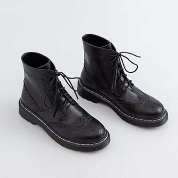 

boots snow genuine cow leather black shoes women lace-up vintage flats with footwear handmade winter natural warm woman 19