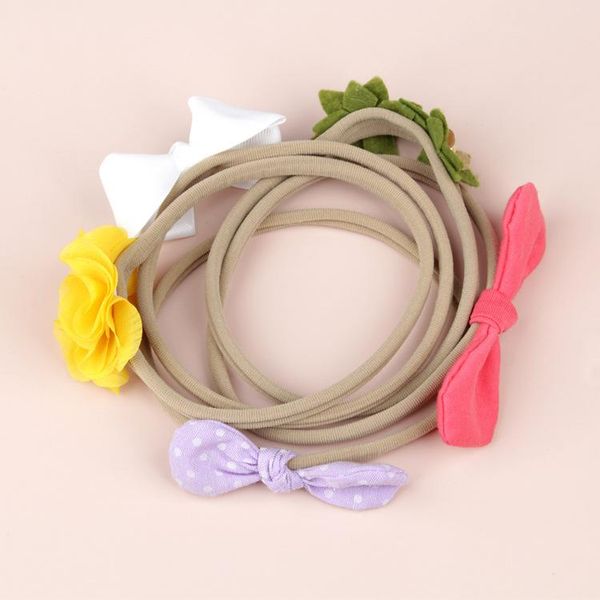 

hair accessories children's nylon rubber band headband, european and american baby elastic bow floral ears headband, Slivery;white