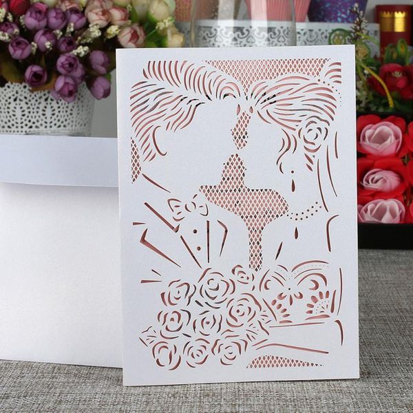 

greeting cards 10pcs/pack laser cut wedding invitation card kit bride groom carved pattern 250gsm shiny pearl paper invitations