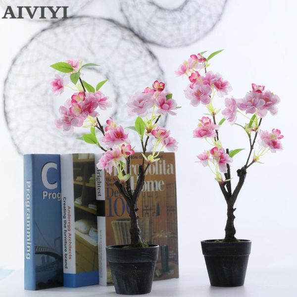 

small pot of cherry blossoms artificial plant flower fake with home decoration wedding decor blossom tree decorative flowers & wreaths