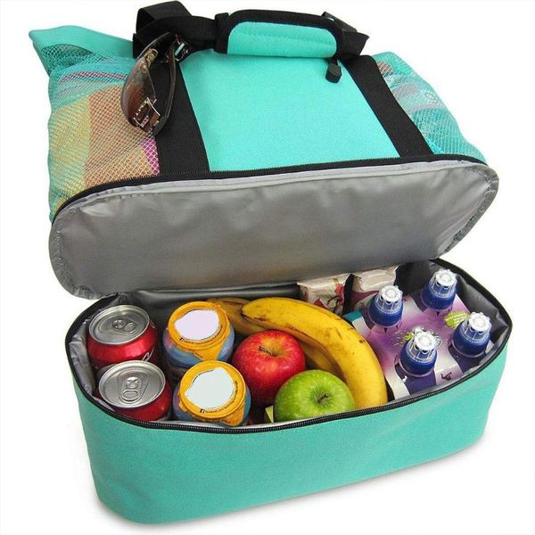 

storage bags zippered mesh beach bag with insulated compartment for drinks
