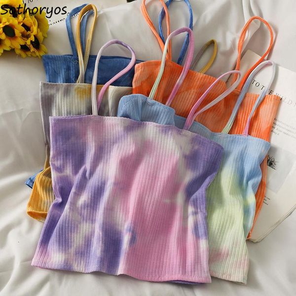 

women's tanks & camis women camisoles tie dye cropped chic hipsters harajuku all-match high street gradient color fashion slim teenage, White