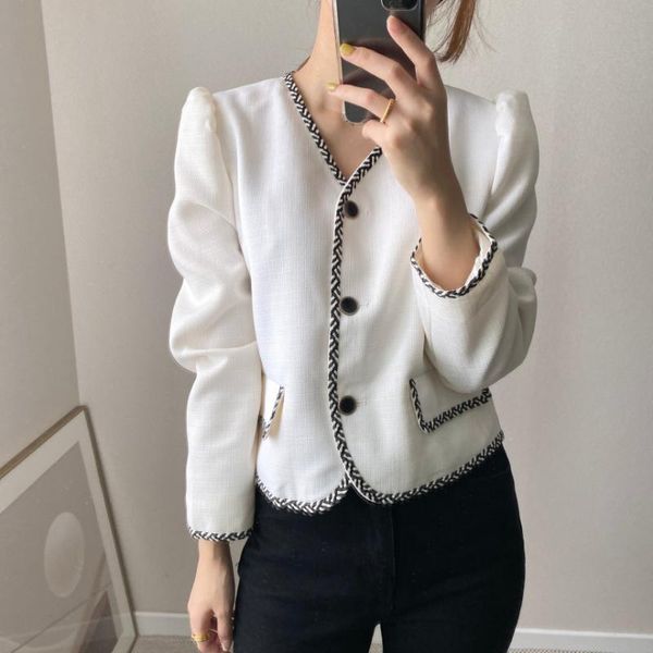 

hzirip chic french retro single breasted jacket office lady brief vintage gentle v-neck high waist coats women clothe women's jackets, Black;brown