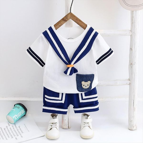 

summer navy style set girls boys cotton clothes short sleeve t shirt shorts for toddler kids baby costume cute suit, White