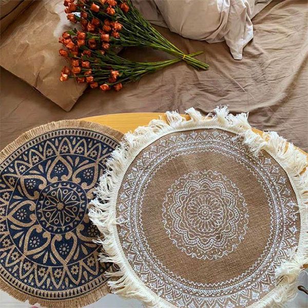 

mats & pads creative jute placemats po props decoration table placemat non-slip home linen fabric bowl mat gadget sets