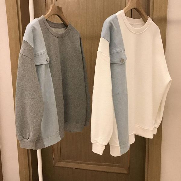 

women's hoodies & sweatshirts 2021 autumn women long sleeve o-neck loose patchwork cool casual pullovers femme, Black