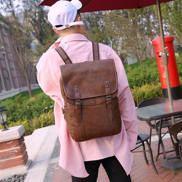 

backpack casual men's student bag pu leather fashion travel computer chic