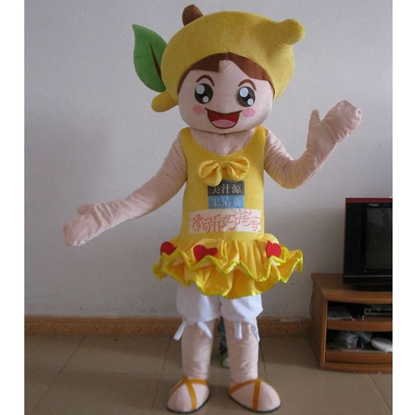 Halloween Lemon Girl Mascot Traje Dos Desenhos Animados Tema Caracteres Carnaval Festival Fencia Vestido Xmas Adultos Tamanho Aniversário Partido Outdoor Roupa