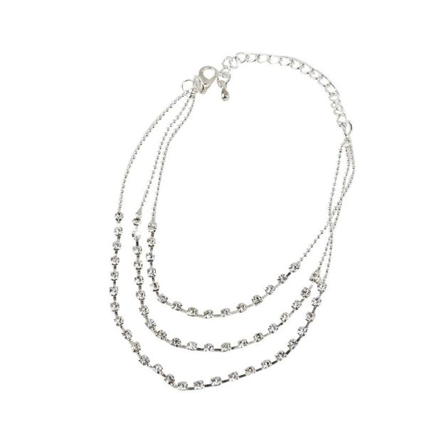 

fashion 3-row crystal rhinestones decor women's girls metal anklet ankle bracelet chain (silver) charm bracelets, Golden;silver