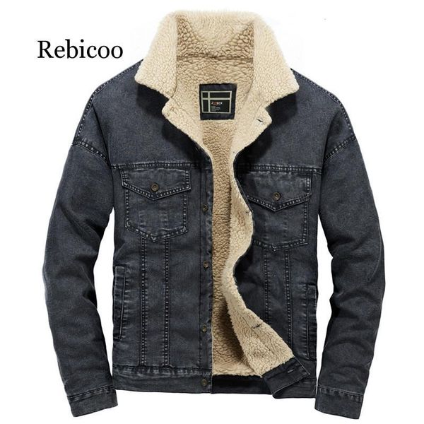 

men's jackets winter wool warm single-breasted fleece denim jacket, Black;brown