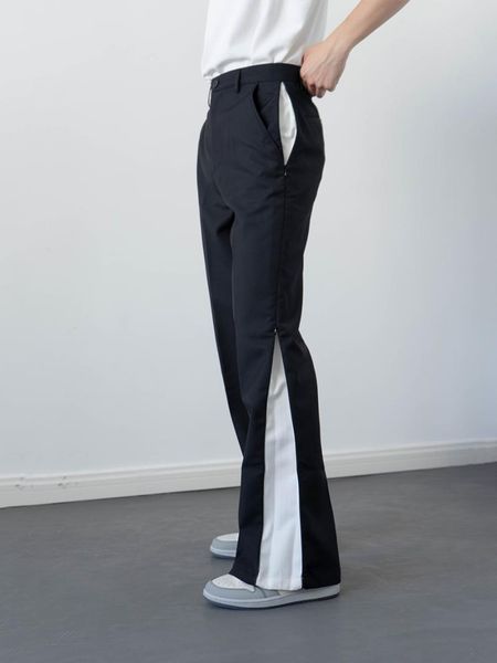 

men's pants 27-46 2021 men clothing original side two-way zipper design horn loose straight wide leg trousers plus size costumes, Black