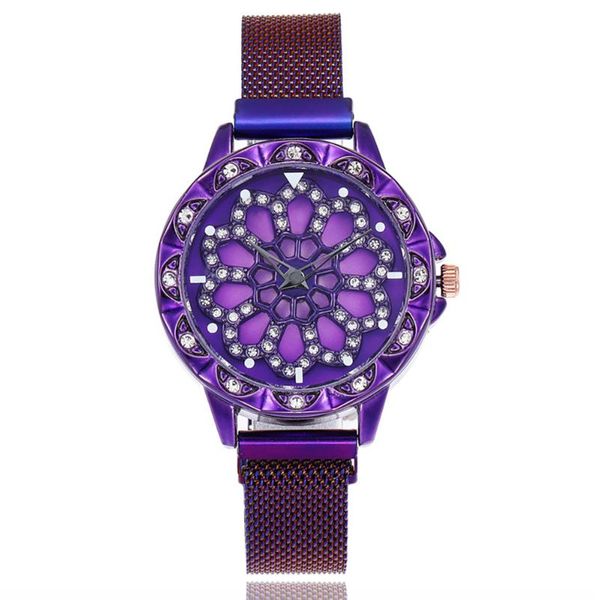 

degree rotation women watch mesh magnet starry sky ladies luxury fashion geometric quartz relogio feminino wristwatches, Slivery;brown