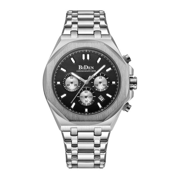 

wristwatches design brand men's sports quartz watches sapphire stainless steel waterproof chronograph luxury reloj hombre, Slivery;brown