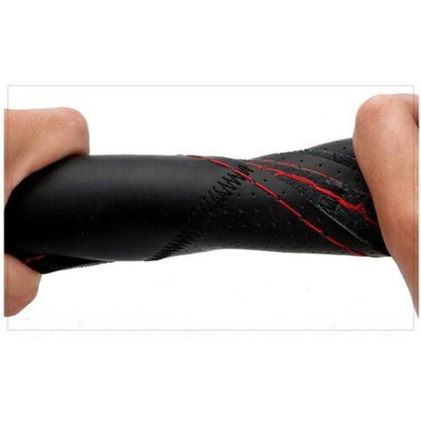 

steering wheel covers 1pc cover black diy leather red line with needles thread