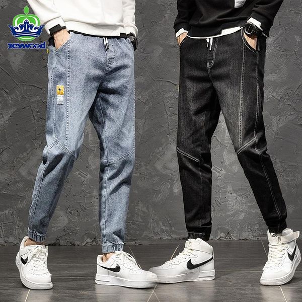 

brand baggy men's harlan jeans fashion cotton pants joggers elastic waist cargo harajuku trousers male korean style -3 4 5xl, Blue