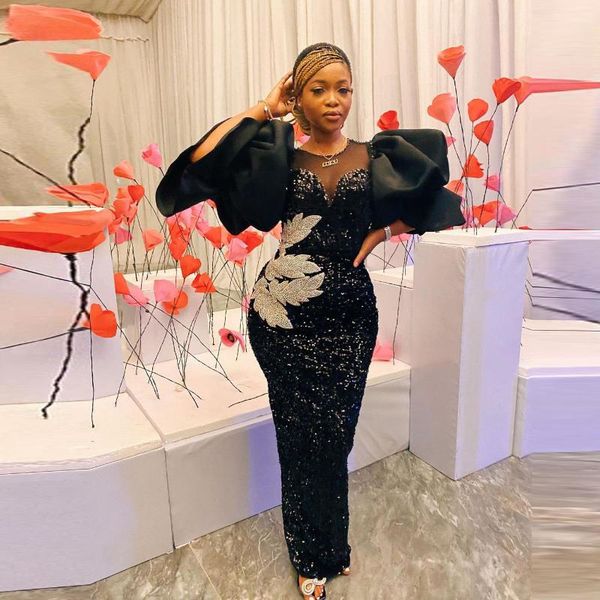 

party dresses black sequinied prom dress 2021 sheer neck illusion short sleeves beads appliques mermaid evening gowns girls, White;black