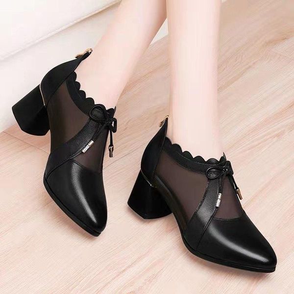

the listing women's pumps spring and summer square heel pointed toe back zipper casual solid shoes size 35-40 dress, Black