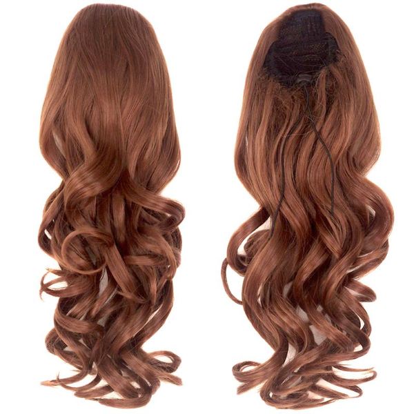 

synthetic wigs lm drawstring curly ribbon ponytails clip in hair 55cm,22" pony tail horsetail hairpieces ponytail, Black