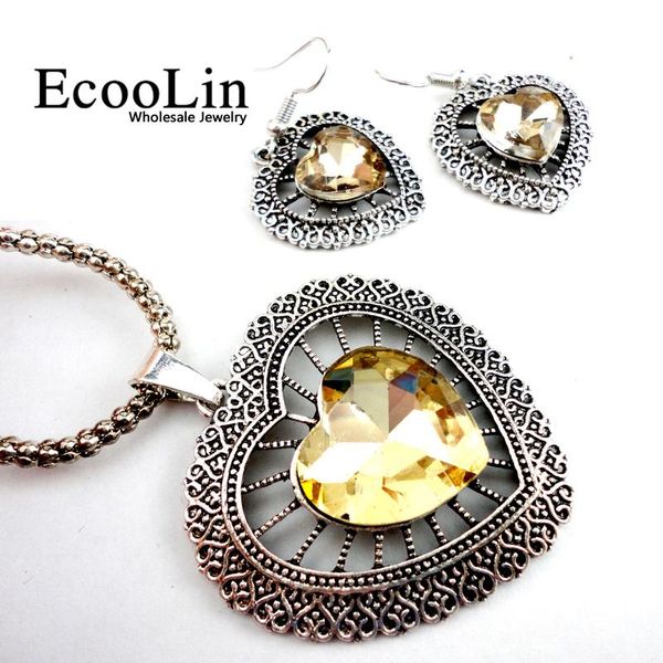 

earrings & necklace fashion retro silver color jewelry set women heart pendant earring chain bulks mix lots lr048