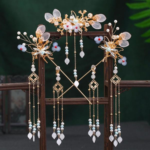 

party masks tassel hair clip step shake full set of fairy dragonfly hairpin kanzashi hanfu cosplay ancient crown accessories retro