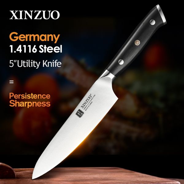 

xinzuo 5 inch utiity knife german 1.4116 stainess stee kitchen paring knives with ebony hande new arriva meat vegetabe