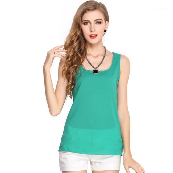 

fashion women blouse sleeveless summer blusas solid color all-match vest shirt plus size casual chiffon women's blouses & shirts, White